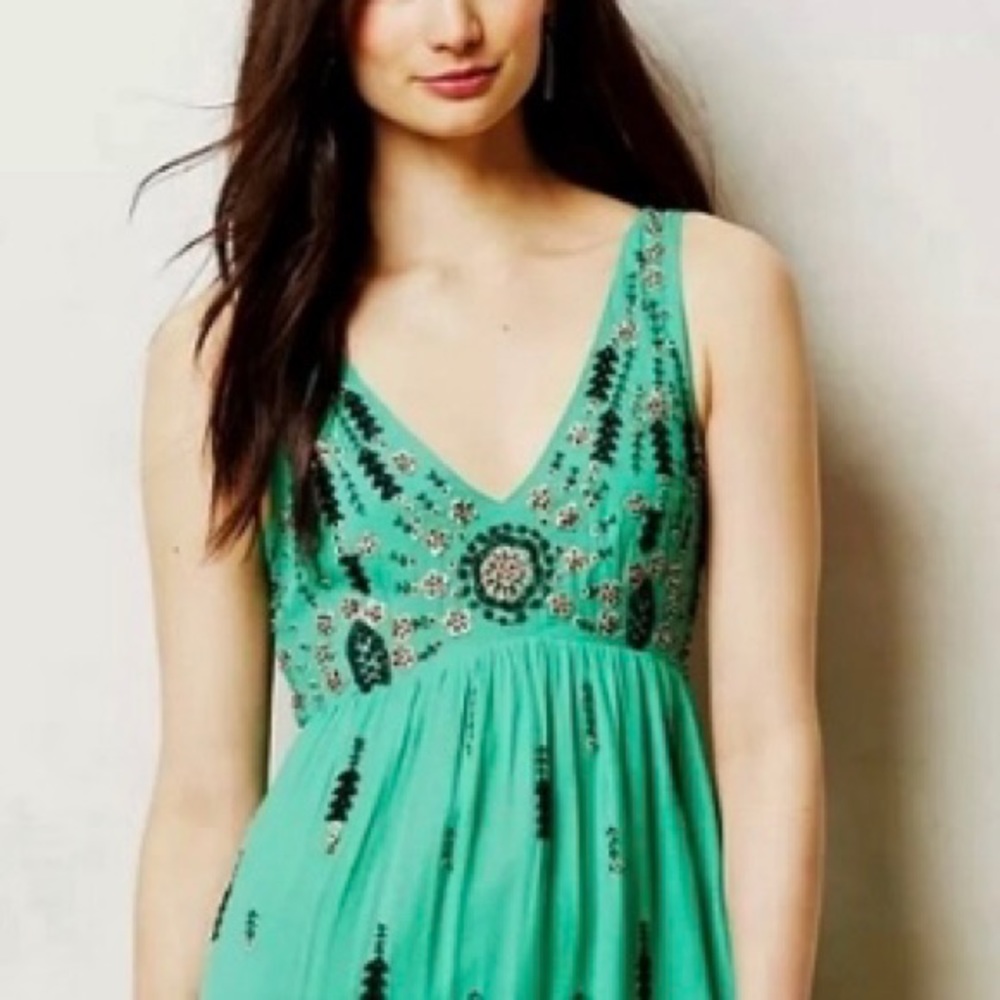 Anthro Floreat Embroidered Sequin High Low Ruffle Midi Dress - Picture 3 of 9